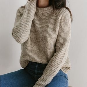 Jenni Kayne Recycled Cashmere Fisherman Sweater, Marled Camel, M